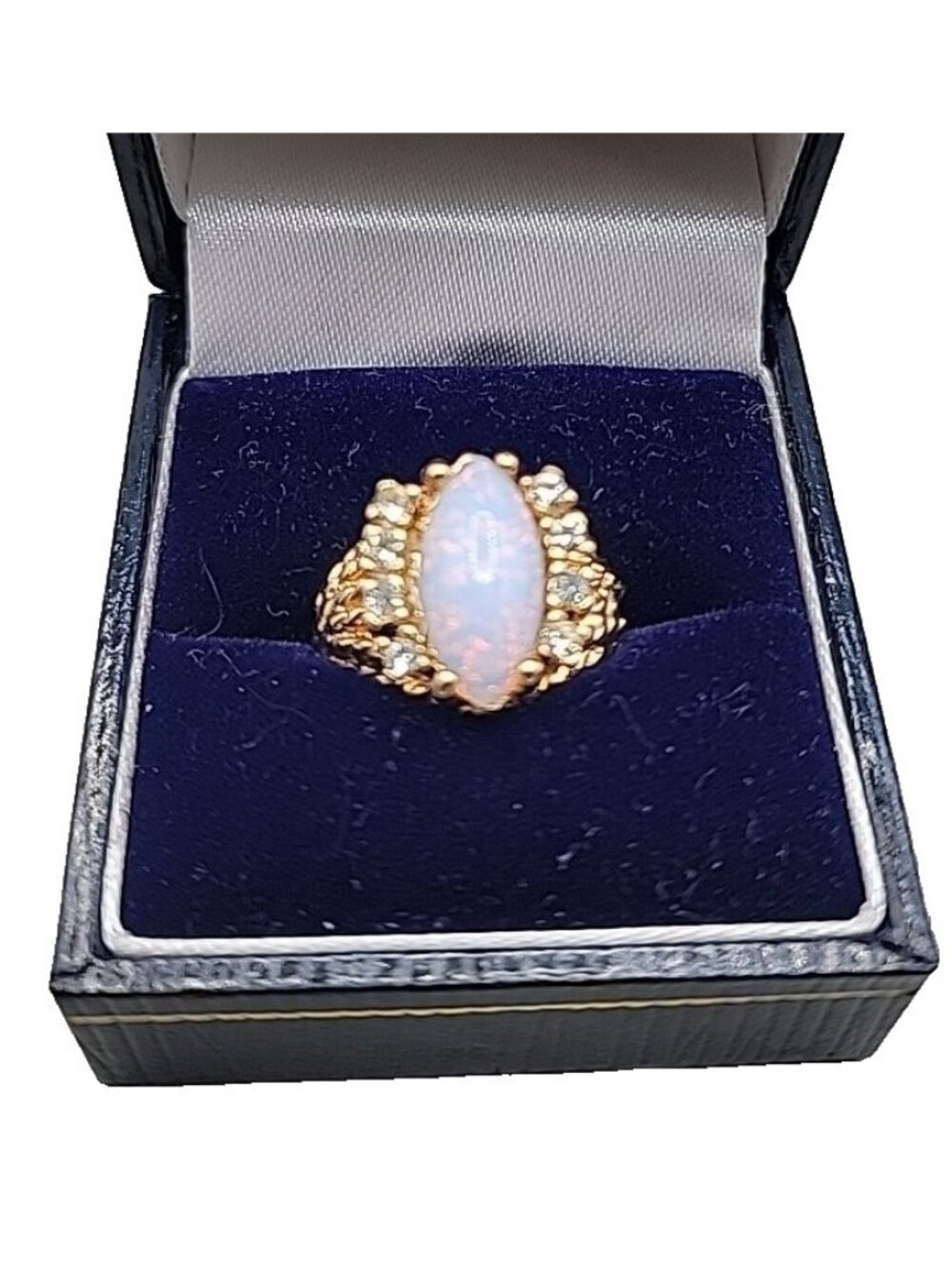 Vintage Jewel Boutique Fire Opal Cubic Zirconia Halo Ring Size 4 14ktHGE
